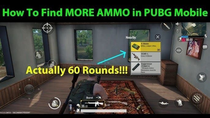 PUBG Mobile gameplay screenshot showing ammunition counter at 20-25 rounds remaining for optimal tactical reload timing