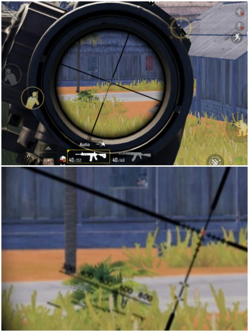 PUBG Mobile scope markings and distance calculation guide showing map tile measurements