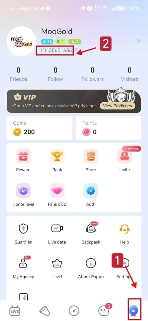 Poppo Live coins wallet interface showing coin balance