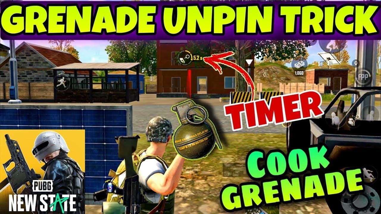 PUBG Mobile frag grenade being cooked and thrown in building combat scenario