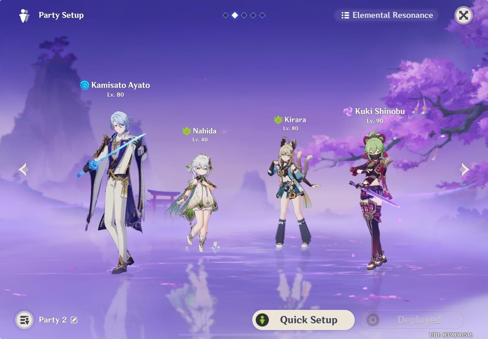 Hyperbloom team composition showing Ayato, Nahida, Kuki Shinobu and flex slot options