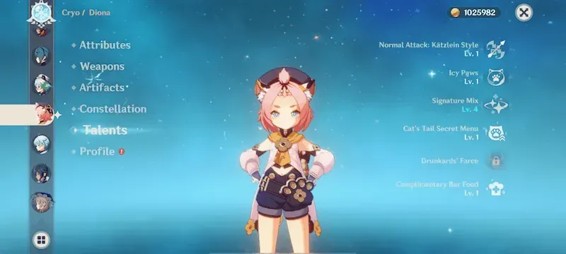Diona using her hold elemental skill with shield effect in Genshin Impact