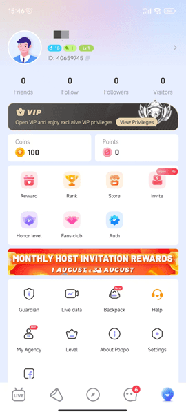 Codashop platform interface displaying Poppo Live game selection