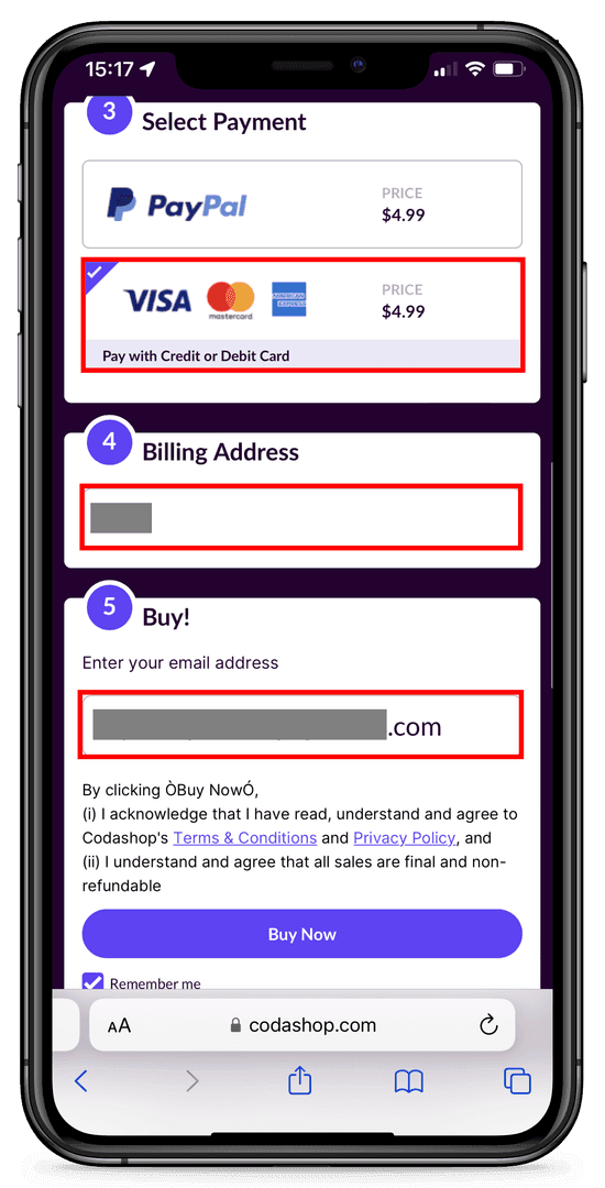 Codashop payment options interface showing multiple payment methods