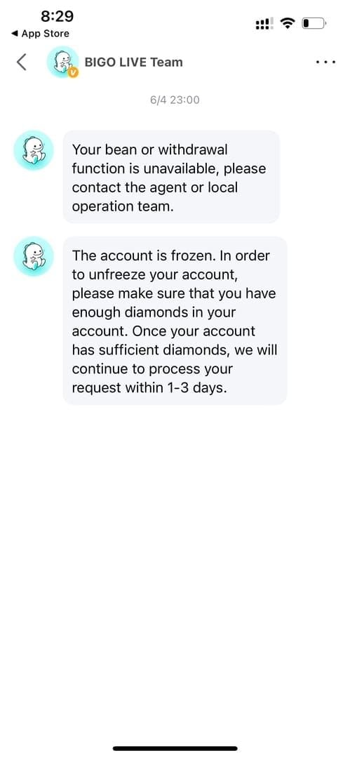BIGO Live refund policy interface showing All Sales Final terms