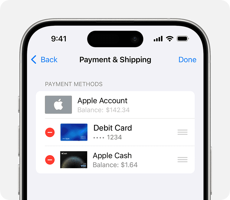 iOS Apple ID payment settings interface for verifying payment methods