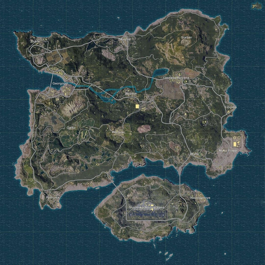 PUBG Mobile Erangel map showing professional tournament landing zones and rotation strategies