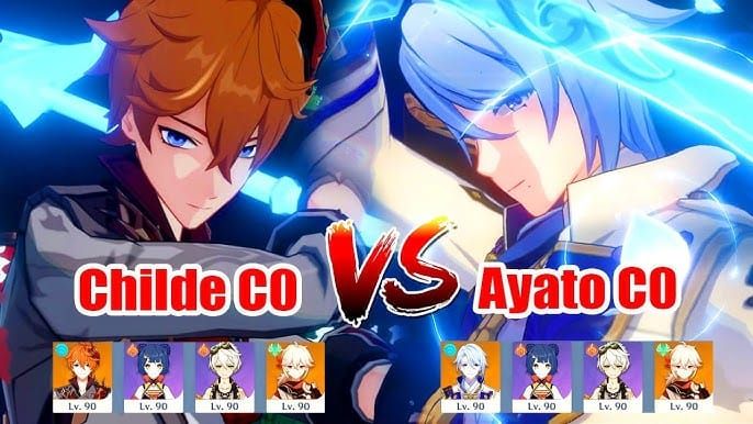 Character comparison showing Ayato and Childe side by side with their abilities