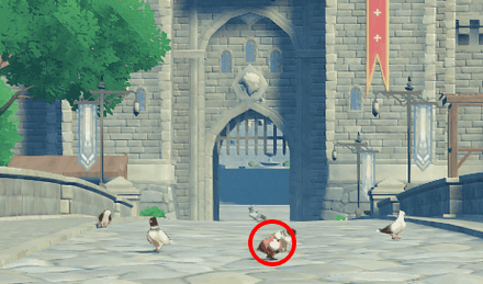 Mondstadt bridge area showing pigeon spawn locations for fowl farming