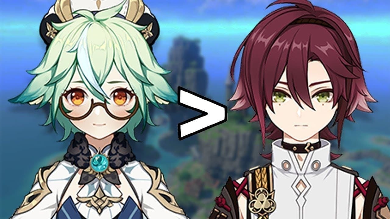 Comparison image showing Heizou and Sucrose as Anemo drivers in Genshin Impact