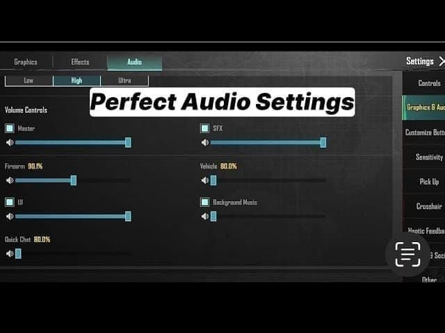 PUBG Mobile graphics and audio settings interface showing 120 FPS configuration options