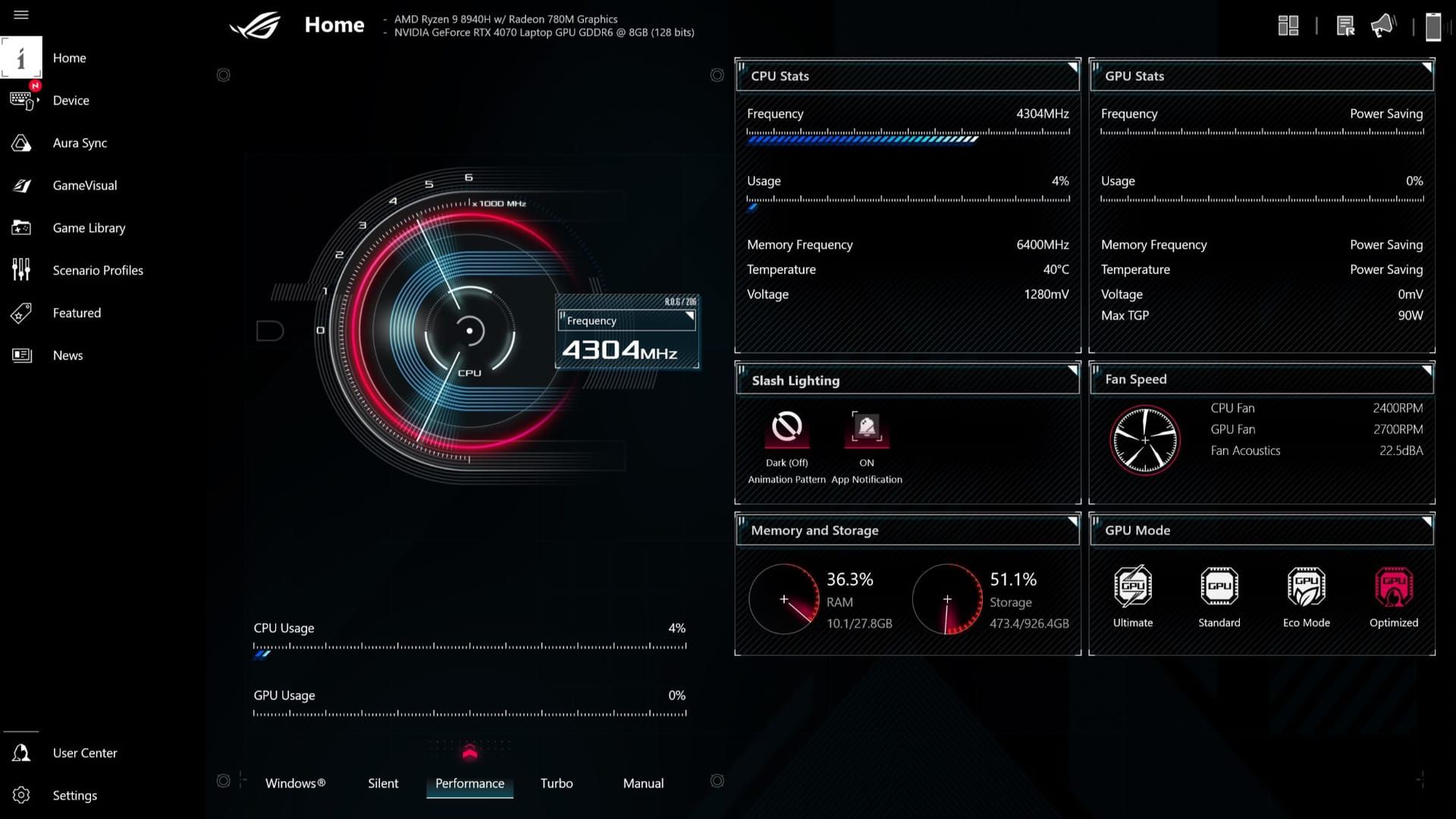 Armoury Crate interface displaying game optimization profiles for PUBG Mobile