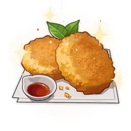 Mondstadt Hash Brown dish icon and description showing HP recovery stats in Genshin Impact