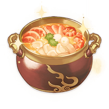 Adeptus' Temptation dish in Genshin Impact showing high ATK and CRIT Rate boost values