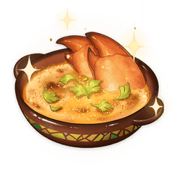 Cheesy Crab Hotpot dish in Genshin Impact displaying Energy Recharge and Max HP boost effects