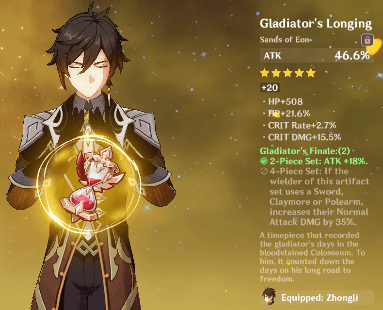 Chart displaying Genshin Impact Sands artifact main stat probability rates