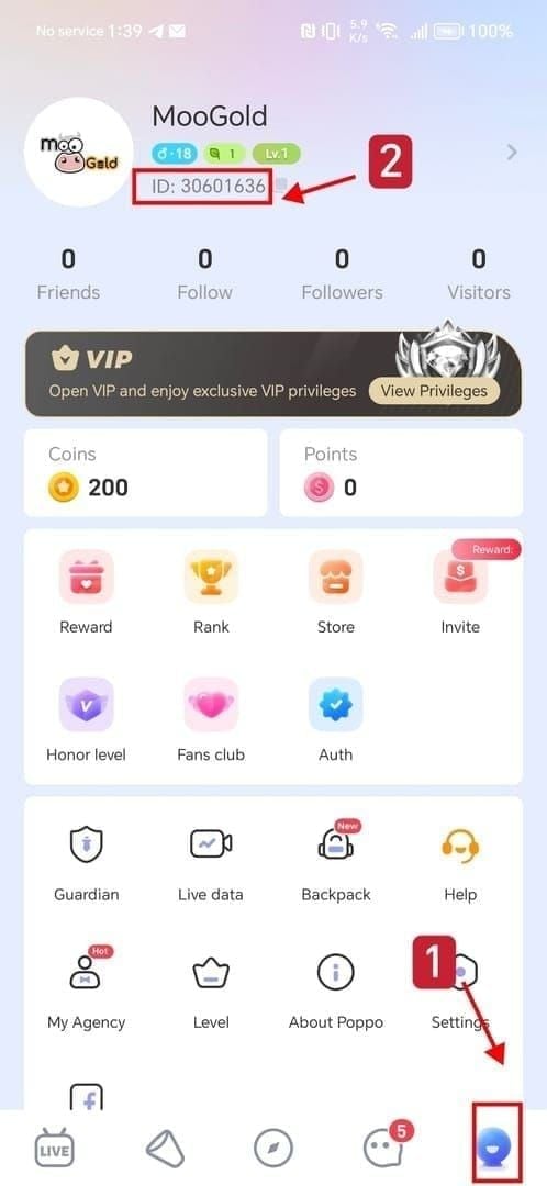 Screenshot of Poppo Live app wallet displaying coin balance and gift purchasing options