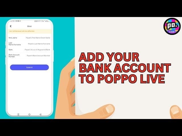 Screenshot of Poppo Live bank transfer details