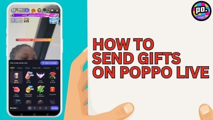 Poppo Live interface showing coin usage for gifting and battles