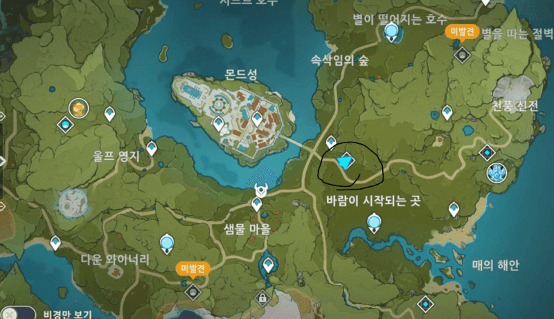 절연·도금·딥우드 성유물 비경 위치가 표시된 원신 월드맵