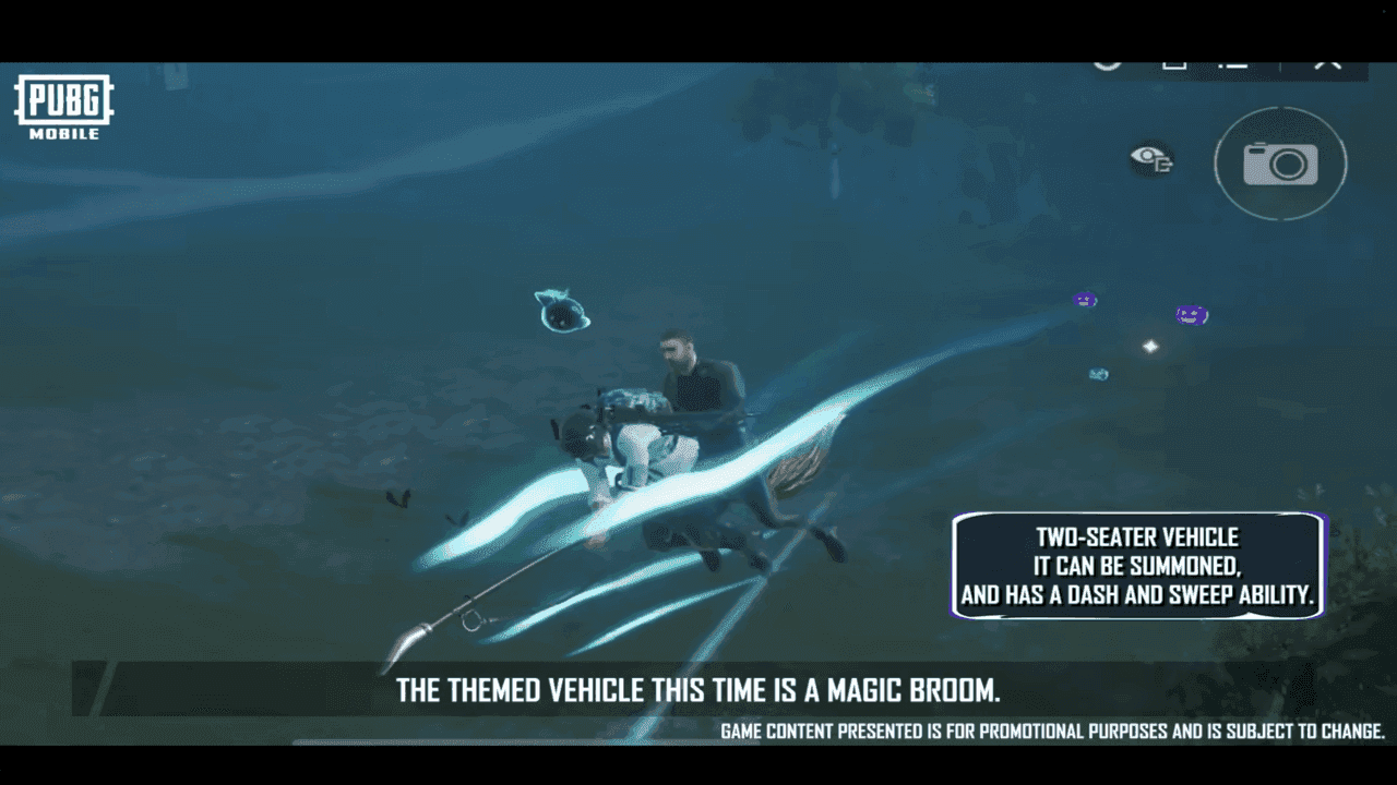 Guide illustrating 45-degree vs 90-degree dives on Magic Broom in PUBG Mobile