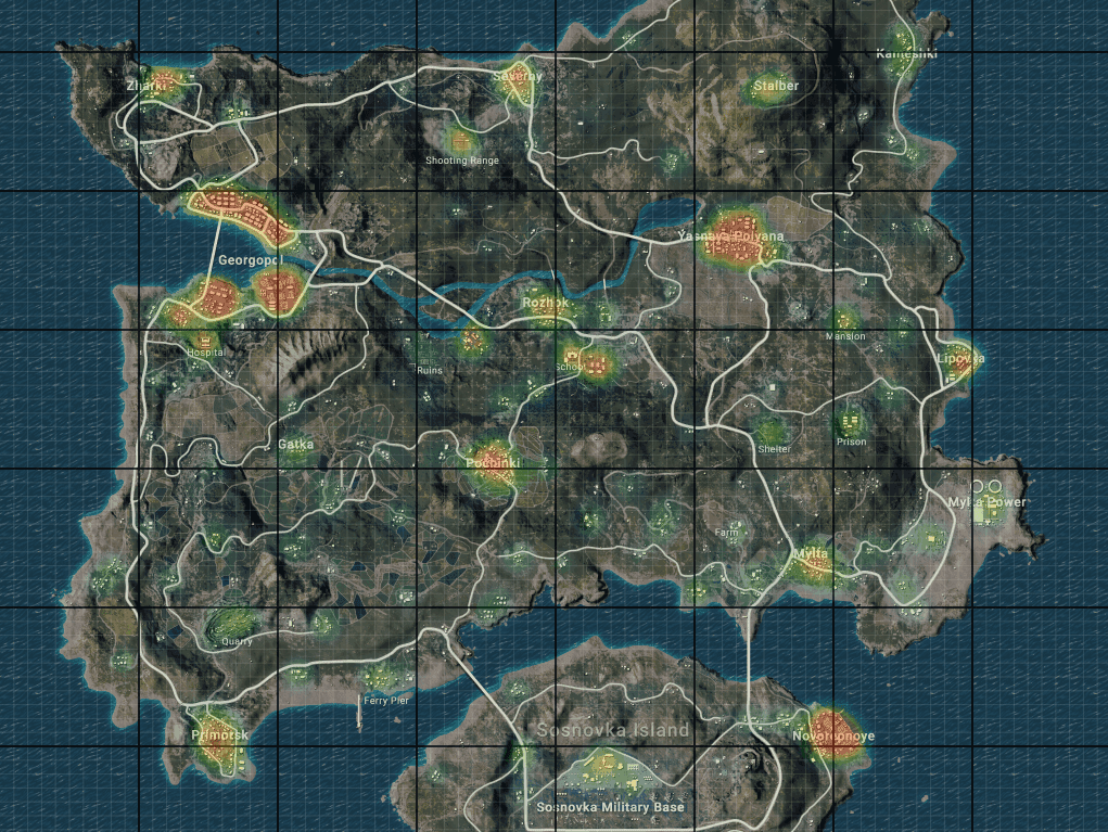 PUBG Mobile Erangel map with Mylta to Pochinki foot route