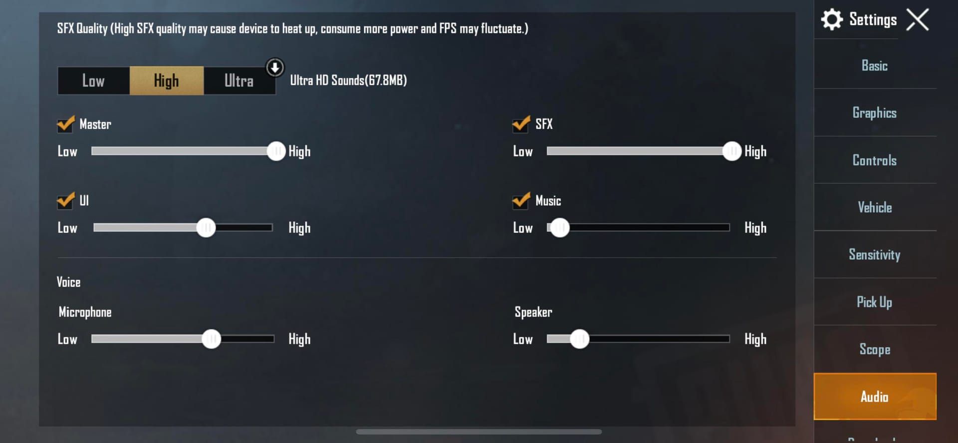 PUBG Mobile in-game audio settings for footstep clarity