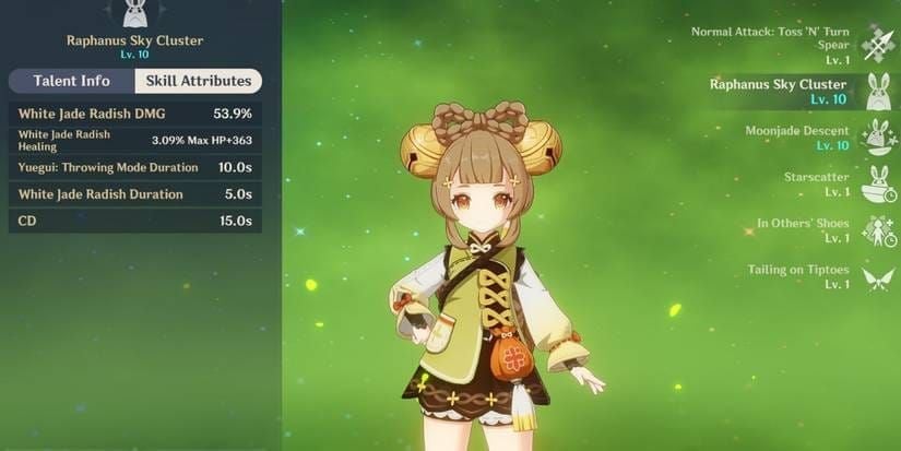 Screenshot of Yaoyao's Raphanus Cluster Skill in Genshin Impact