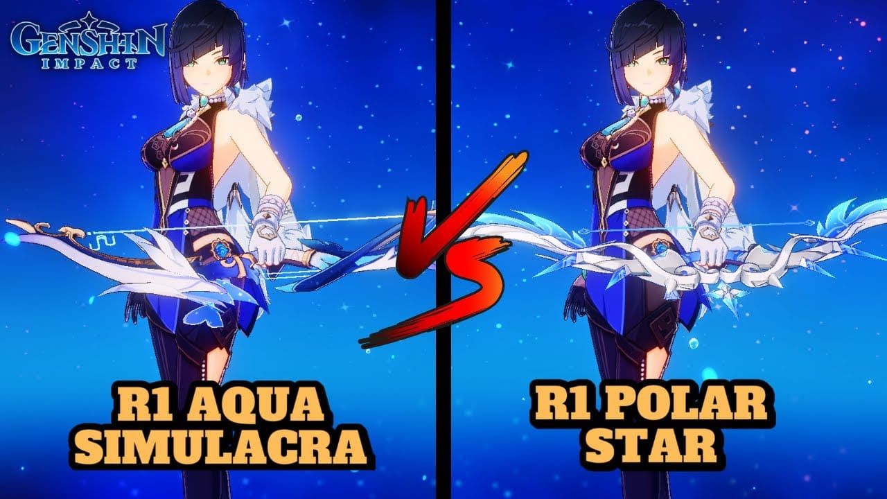 Stats comparison of Polar Star versus Aqua Simulacra at level 90 in Genshin Impact