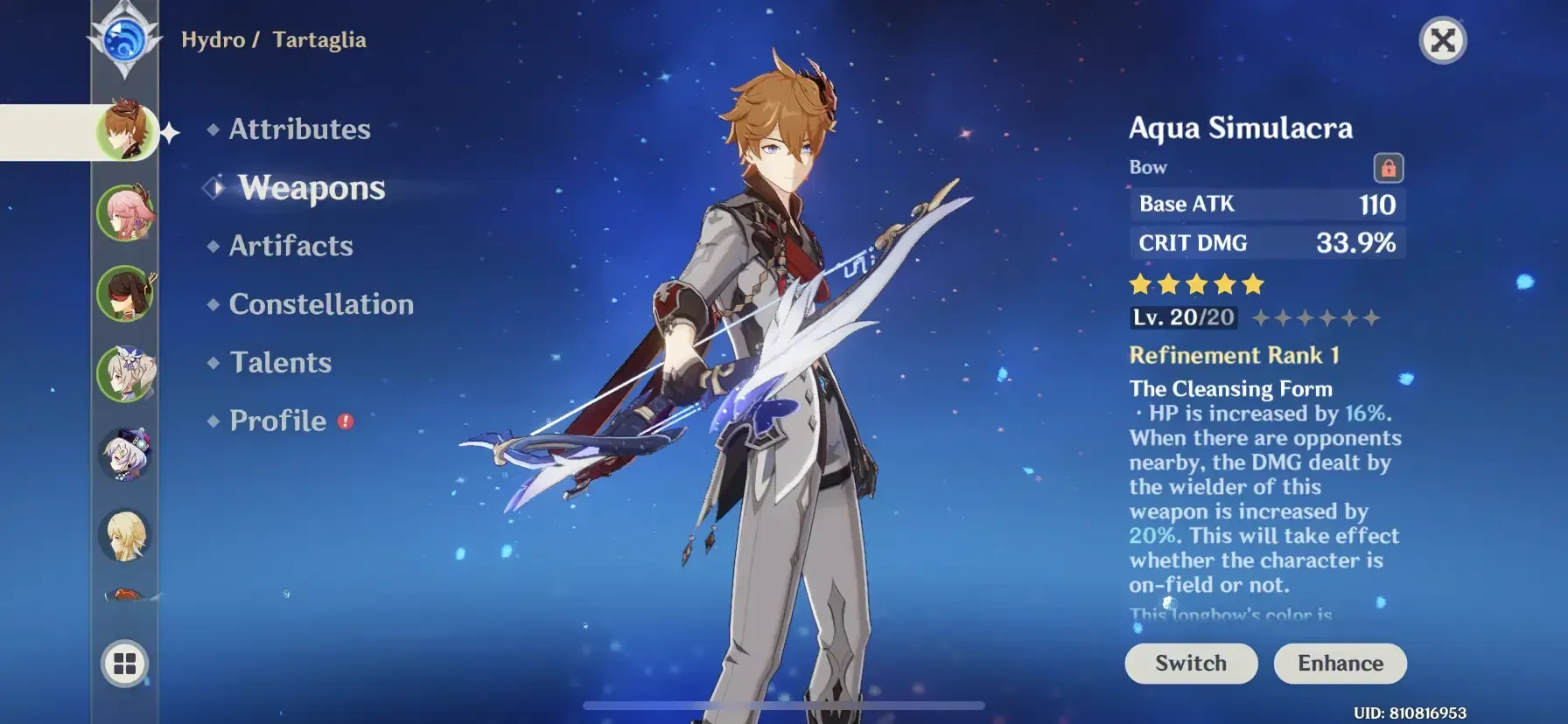 Childe wielding Aqua Simulacra in a Taser team setup in Genshin Impact