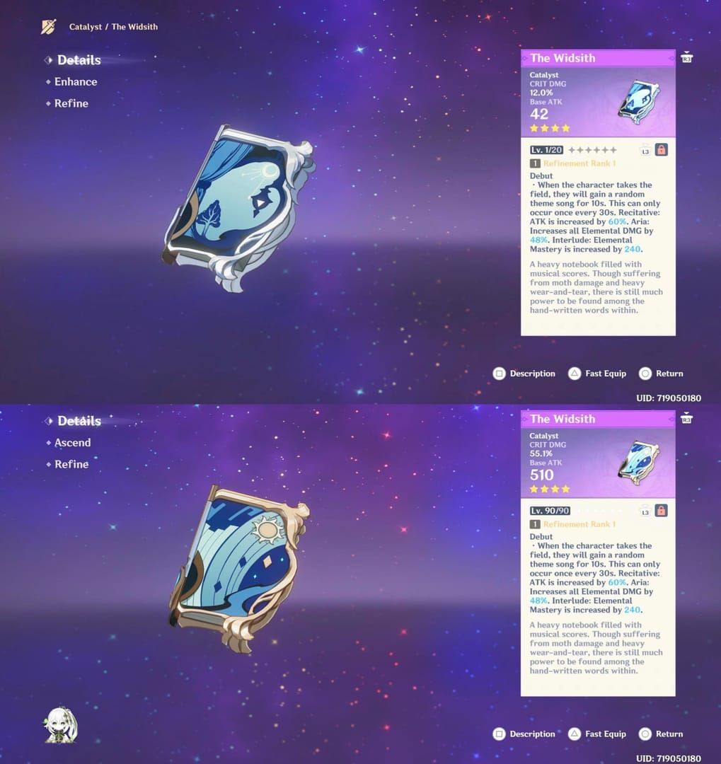 The Widsith catalyst equipped on Wanderer in Genshin Impact