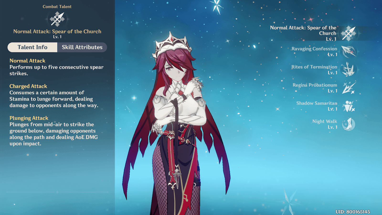 Rosaria's Burst talent interface in Genshin Impact
