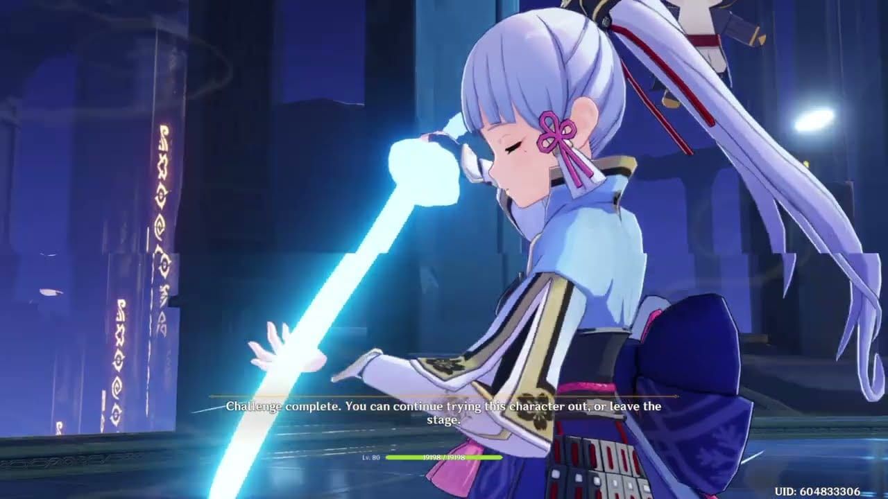 Genshin Impact screenshot of Ayaka's Burst (Kamisato Art: Soumetsu) hitting enemies