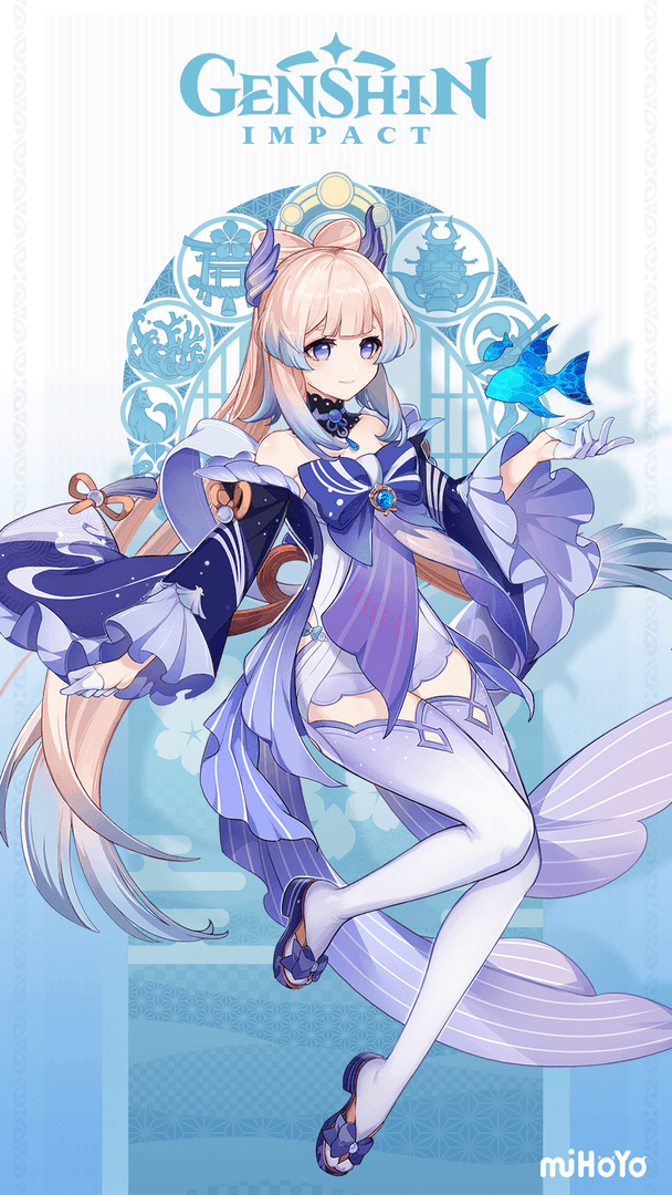 Genshin Impact character Kokomi with her jellyfish summon