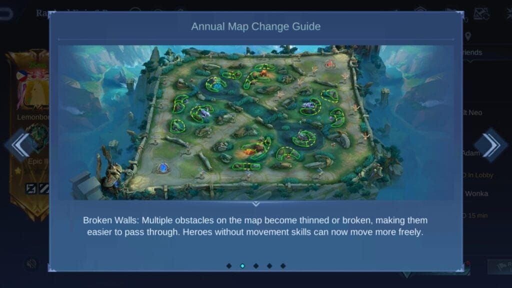 Map of Broken Walls in Mobile Legends with shortcuts and collapsed areas