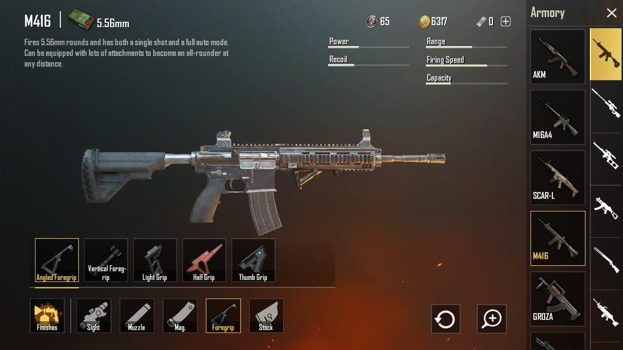 PUBG Mobile foregrip equipment for assault rifles