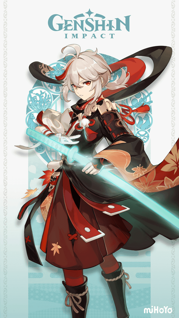 In-game portrait of Kazuha from Genshin Impact, showcasing his Anemo support role