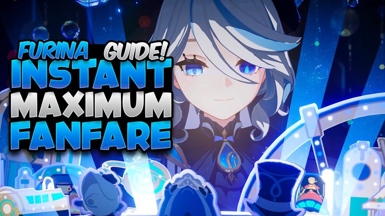Genshin Impact screenshot of Furina's Fanfare stack bar and team HP indicators