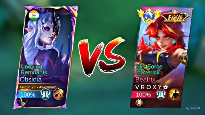 Comparison of Obsidia vs Beatrix matchup in Mobile Legends