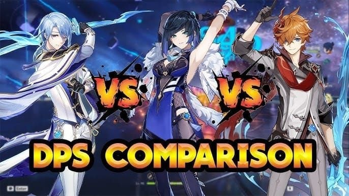 DPS comparison for Childe weapons in Genshin Impact Vaporize team
