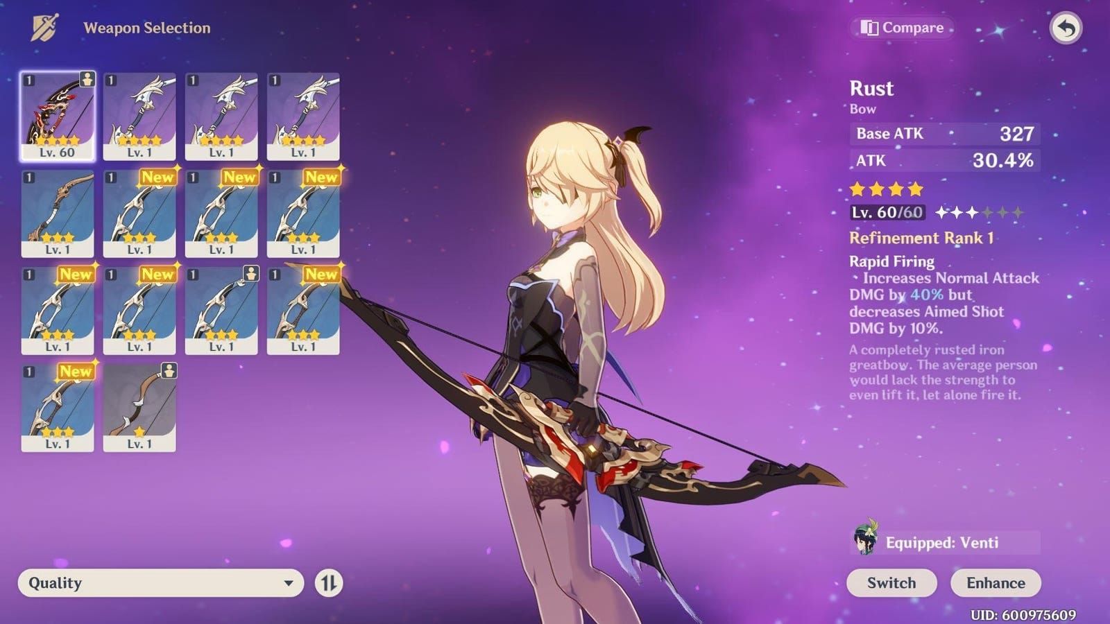 Comparison of Polar Star and The First Great Magic base stats in Genshin Impact