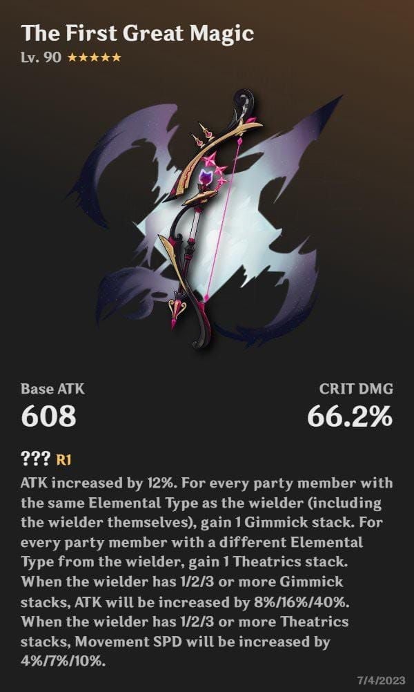 The First Great Magic bow equipped on Childe in Genshin Impact