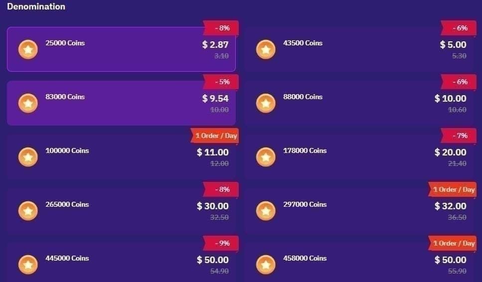 Screenshot of selecting and purchasing coin bundles in Poppo Live
