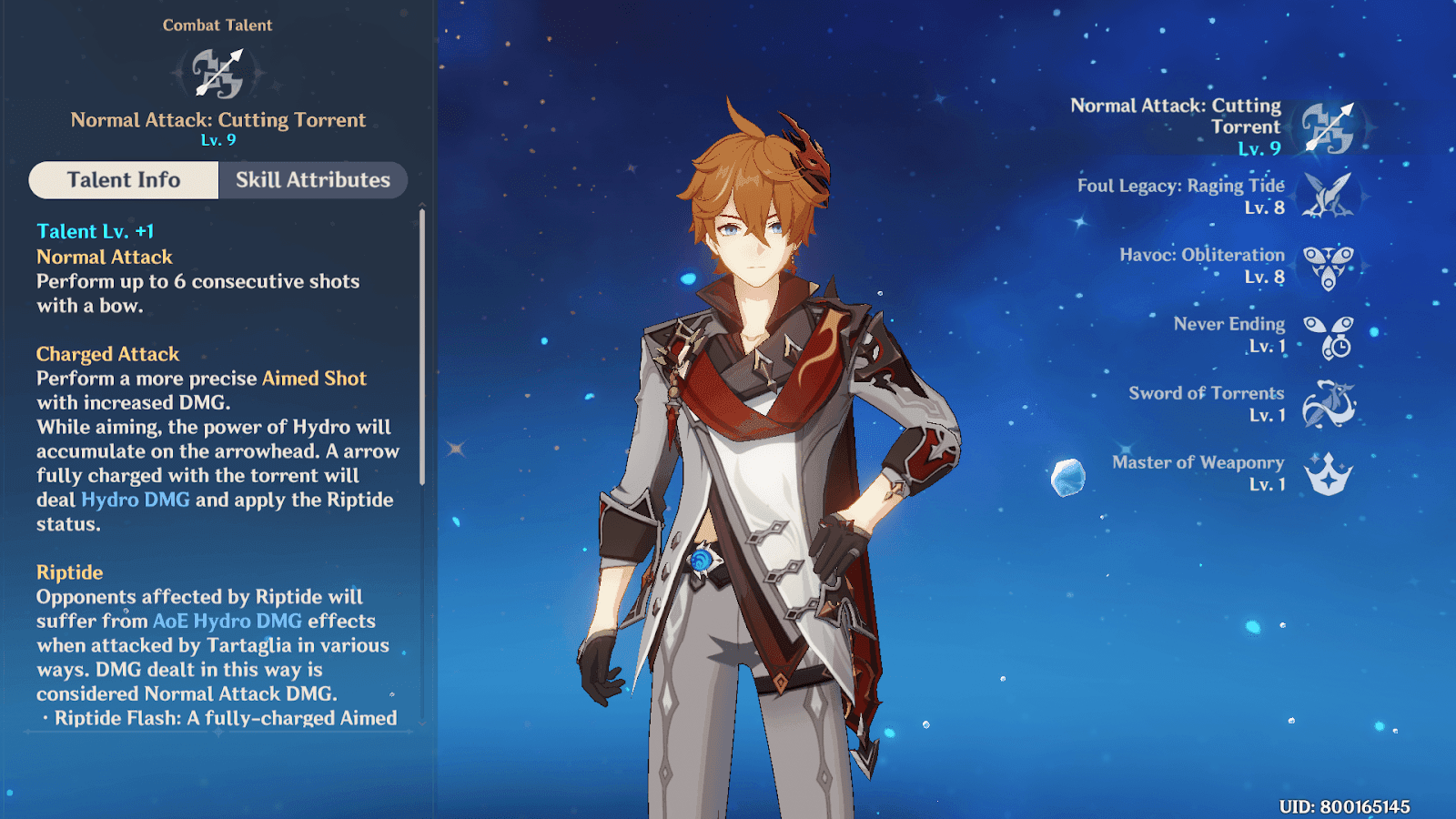 Childe skill cooldown interface in Genshin Impact