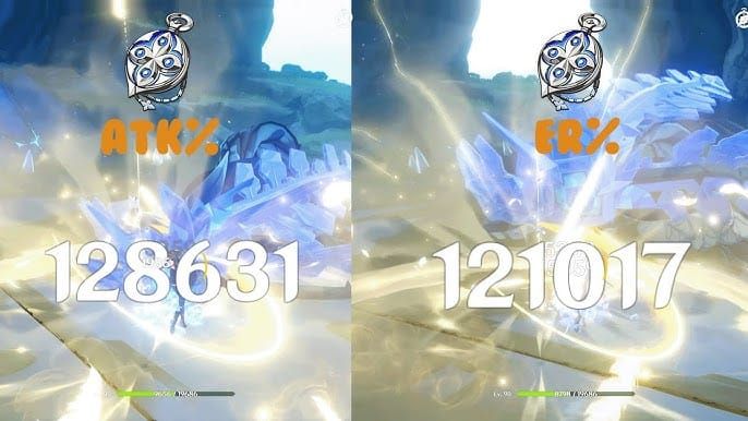 Comparison of ER Sands and ATK Sands artifacts for Eula in Genshin Impact