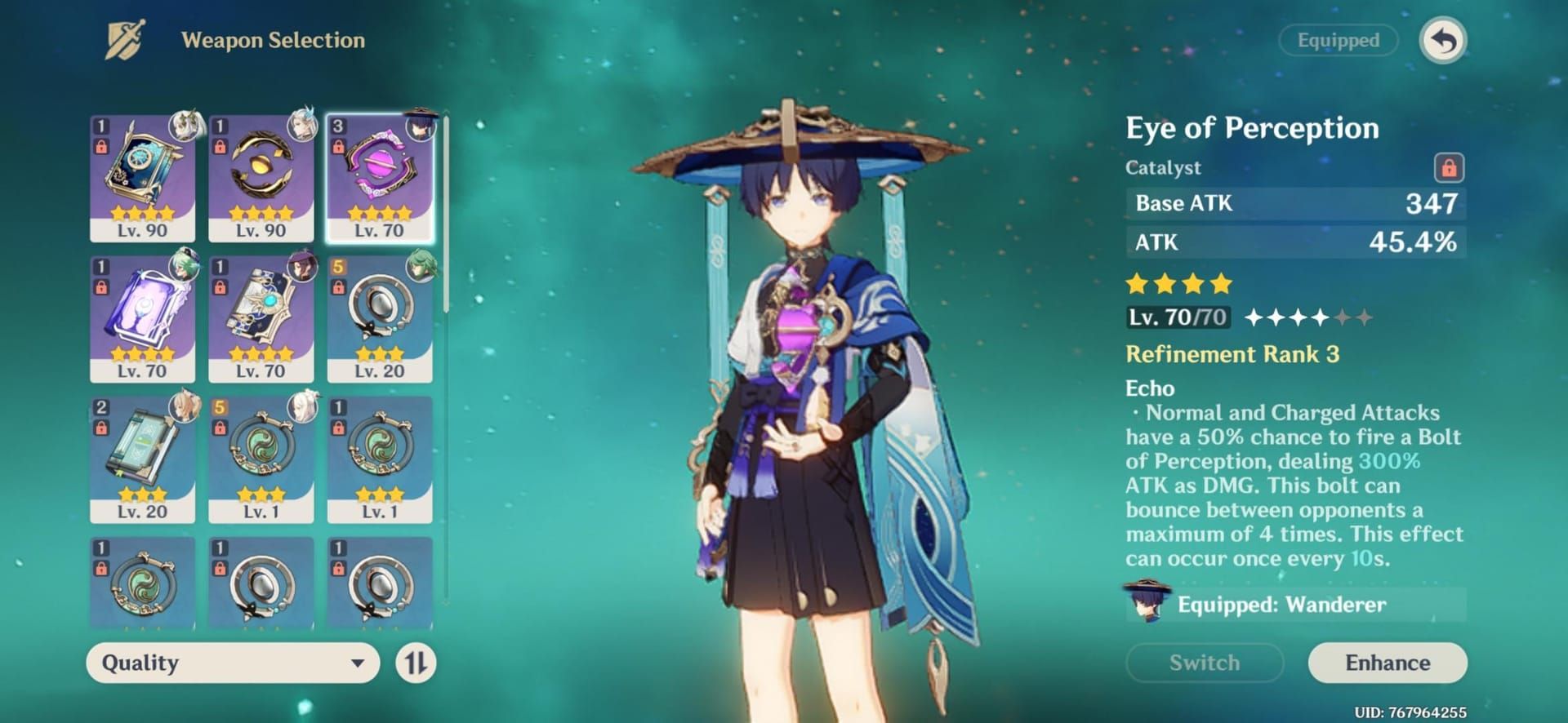 Wanderer weapons affecting ER in Genshin Impact