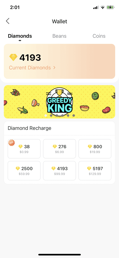 BIGO Live wallet screen after recharge