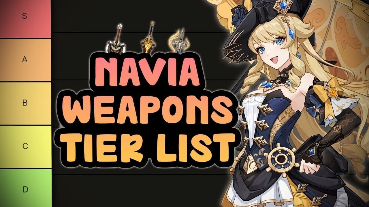 Comparison of best weapons for Navia in Genshin Impact including Verdict and Serpent Spine