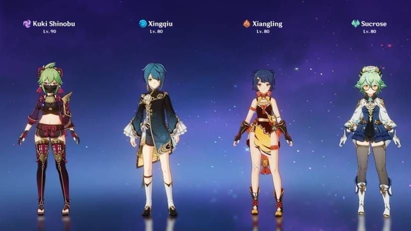 Kuki Shinobu Hyperbloom team characters in Genshin Impact