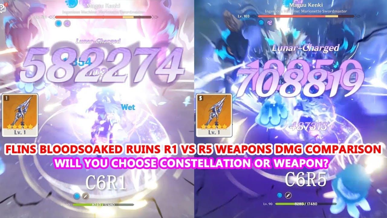 Comparison of DPS with Bloodsoaked Ruins vs 4-star weapon in Genshin Impact